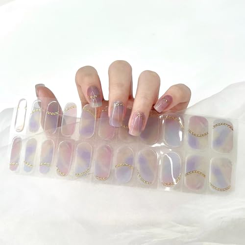 Ceboic 22 Stück Halb Ausgehärtete UV Gel Nagelfolien, Pastell Violett Nagel Wraps UV Gel Strips, Nagelfolie Selbstklebend Salonqualität Gel Nagellack Aufkleber für Frauen Mädchen Nageldekoration von Ceboic