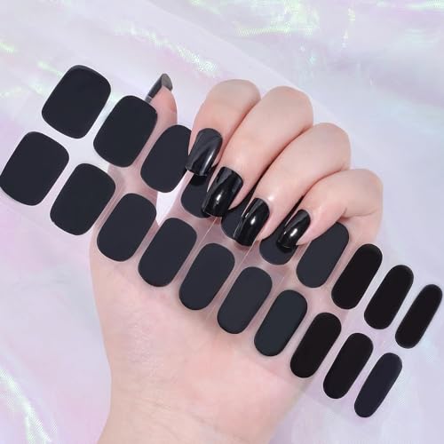 Ceboic 22 Stück Halbgehärtete Gel Nagelfolien, Gel Nagellack Aufkleber Nagelfolie UV Härtend, Nagelfolie Selbstklebend Fingernägel zum aufkleben für Damen Mädchen Nageldekoration - Schwarz von Ceboic