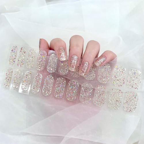 Ceboic 22 Stück Nagelfolien Selbstklebend, Halbgehärtete Nagelaufkleber Glitzer Silber Gel Nagellack Streifen, Langanhaltende Gel Nail Stickers, Gellack Wraps für Frauen Mädchen DIY Maniküre von Ceboic