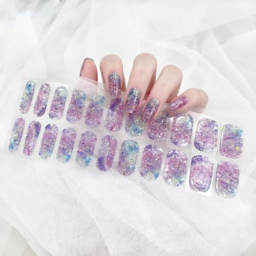 Ceboic 22PCS Nagelfolien Selbstklebend, Glitzer Blau & Lila Gel Nagellack Aufkleber Nagellackstreifen, Halbgehärtete Nagelsticker Langanhaltende Starterset für Damen Mädchen Nagelkunst Dekoration von Ceboic