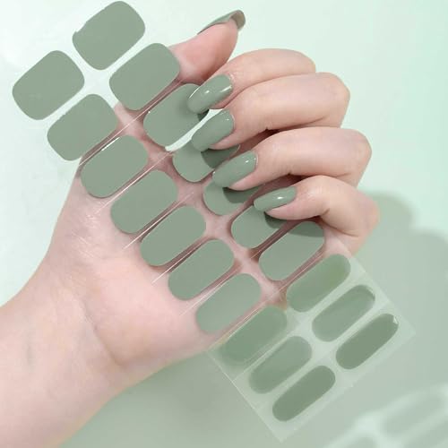 Ceboic 22Pcs UV Gel Nagelfolie, Halbgehärtete Gel Nagellack Aufkleber, Rein Farbe Nagellackstreifen zum Aufkleben, Langanhaltende Gel-Nagelfolien UV Härtend für Frauen Mädchen - Frühlings Grün von Ceboic