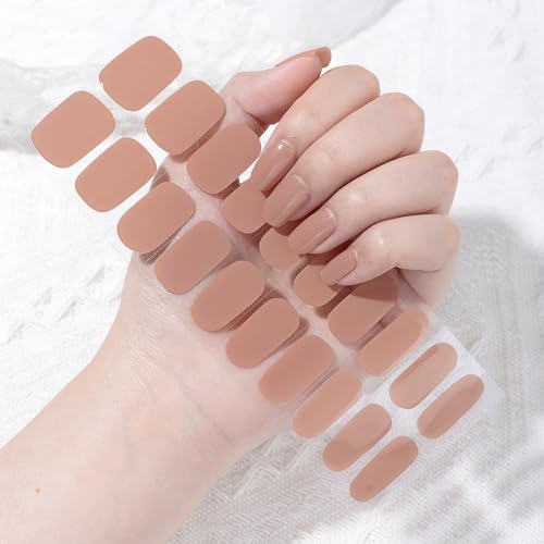 Ceboic 22Pcs UV Gel Nagelfolie, Halbgehärtete Gel Nagellack Aufkleber, Rein Farbe Nagellackstreifen zum Aufkleben, Langanhaltende Gel-Nagelfolien UV Härtend für Frauen Mädchen - Warm Nude von Ceboic