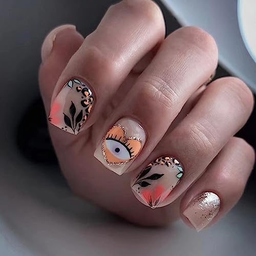 Ceboic 24 Stück Eckig Nägel Zum Aufkleben Kurz, Glänzend French Schwarz Blätter Künstliche Nägel, Gradient Kunstnägel Press on Nails Acryl Fingernägel Fake Nails für Frauen und Mädchen Heimat DIY von Ceboic