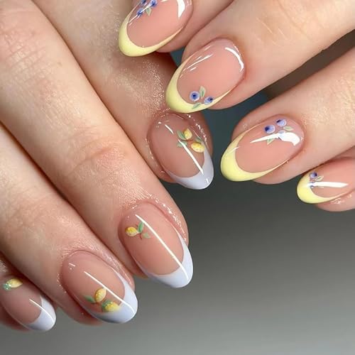 Ceboic 24 Stück French Tip Press on Nails Kurz, Nude Oval Nägel zum Aufkleben, Acryl Fingernägel zum Aufkleben mit Obst Muster, Ballerina Künstliche Nägel für Frauen und Mädchen Ceboic 24 Stück French Tip Press on Nails Kurz, Nude Oval Nägel zum Aufkleben, Acryl Fingernägel zum Aufkleben mit Obst Muster, Ballerina Künstliche Nägel für Frauen und Mädchen von Ceboic