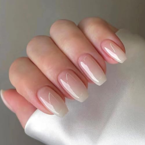 Ceboic 24 Stück Künstliche Nägel Mittel, Sarg French Press on Nails Cremiger Gelb Farbverlauf Kunstnägel Nägel Zum Aufkleben, Ballerina Fingernägel Fake Nails Acryl Full Cover Falsche Nägel für Frauen von Ceboic