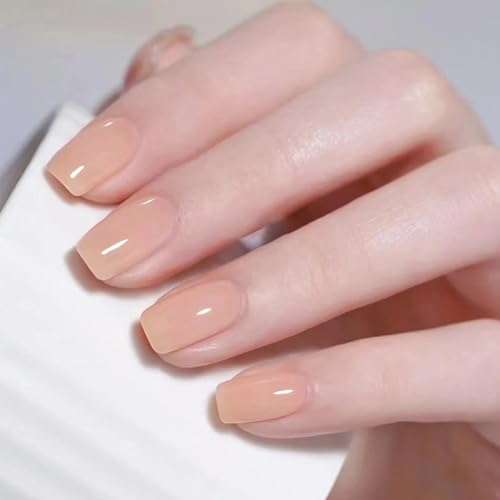 Ceboic 24 Stück Kurz Künstliche Nägel, French Kunstnägel Press on Nails Rein Farbe Fake Nägel zum Aufkleben, Ballerina Nude Rosa Acryl Full Cover Square Falsche Nägel für Frauen Mädchen Nail Art von Ceboic