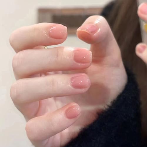 Ceboic 24 Stück Kurz Künstliche Nägel, French Kunstnägel Press on Nails Rein Farbe Fake Nägel zum Aufkleben Eckig, Bohnenpaste Pulver Ballerina Acryl Full Cover Falsche Nägel für Frauen Mädchen von Ceboic