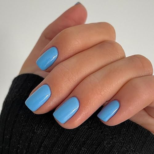 Ceboic 24 Stück Kurz Künstliche Nägel, Square Ballerina Press on Nails Reine Farbe Nägel zum Aufkleben, Natürliche Acryl Full Cover Fingernägel zum Aufkleben Eckig für Frauen und Mädchen - Himmel Blau von Ceboic