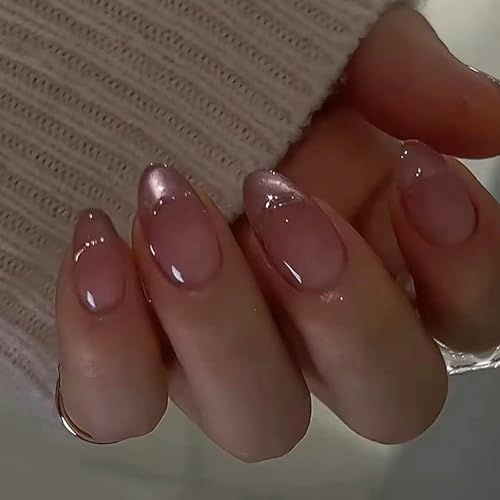 Ceboic 24 Stück Mandel French Press on Nails, Full Cover Mittle Nägel zum Aufkleben, Acryl Rosa Gradient Künstliche Nägel Ballerina Fingernägel zum aufkleben für Frauen und Mädchen von Ceboic