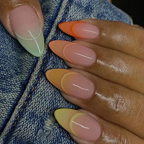 Ceboic 24 Stück Mandel Nägel Zum Aufkleben Mittel, French Colorful Künstliche Nägel, Wiederverwendbare Ballerina Stiletto Falsche Nägel Acryl Fingernägel Fake Nails Kit für Frauen und Mädchen von Ceboic