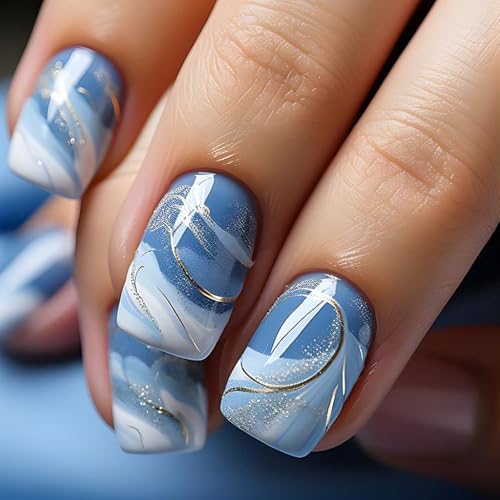 Ceboic 24 Stück Nägel Zum Aufkleben Kurz Eckig, Blau Weiß Farbverlauf French Press on Nails Glossy Glitzer Künstliche Nägel, Acryl Fingernägel zum Aufkleben, Full Cover Kunstnägel für Frauen Ceboic 24 Stück Nägel Zum Aufkleben Kurz Eckig, Blau Weiß Farbverlauf French Press on Nails Glossy Glitzer Künstliche Nägel, Acryl Fingernägel zum Aufkleben, Full Cover Kunstnägel für Frauen von Ceboic