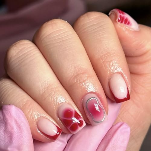 Ceboic 24 Stück Nägel Zum Aufkleben Kurz Eckig, Floral French Tip Press on Nails Rot Blumen Künstliche Nägel, Natürlich Kunstnägel zum Aufkleben, Acryl Vollabdeckung Fake Nails für Frauen Mädchen Ceboic 24 Stück Nägel Zum Aufkleben Kurz Eckig, Floral French Tip Press on Nails Rot Blumen Künstliche Nägel, Natürlich Kunstnägel zum Aufkleben, Acryl Vollabdeckung Fake Nails für Frauen Mädchen von Ceboic