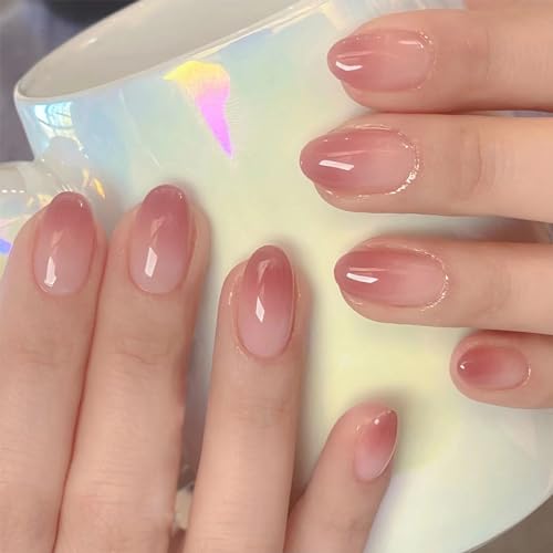 Ceboic 24 Stück Nägel Zum Aufkleben Kurz Mandel, French Künstliche Nägel Nude Farbverlauf Kunstnägel Press on Nails, Oval Acryl Full Cover Ballerina Fingernägel Fake Nails für Frauen und Mädchen von Ceboic