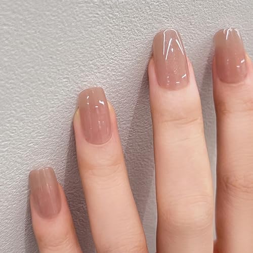 Ceboic 24 Stück Nägel Zum Aufkleben Kurze Eckig French Nude Glitzer Kunstnägel Press on Nails Acryl Künstliche Nägel mit Nagelkleber Aufkleber Square Fingernägel Fake Nails für Frauen und Mädchen von Ceboic