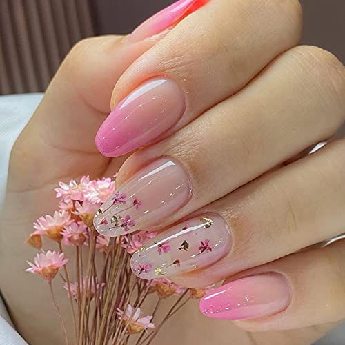Ceboic 24 Stück Nägel Zum Aufkleben Mittel Mandel, Nude Rosa French Künstliche Nägel, Oval Gradient Kunstnägel Press on Nails mit Nagelkleber Aufkleber, Acryl Fingernägel Zum Aufkleben für Frauen von Ceboic