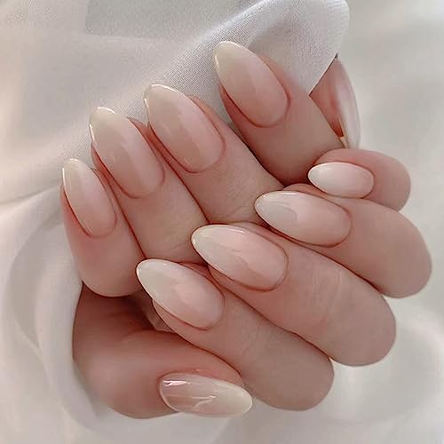 Ceboic 24 Stück Nägel Zum Aufkleben Mittellang, French Mandel Kunstnägel Press on Nails Full Cover Künstliche Nägel, Oval Glänzend Acryl Falsche Nägel für Frauen und Mädchen (Nude Farbverlauf) von Ceboic