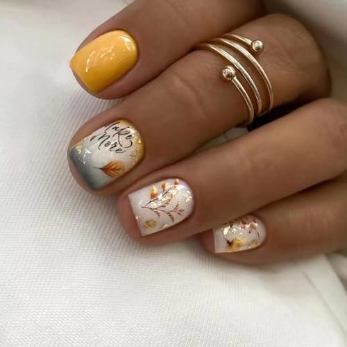 Ceboic 24 Stück Nägel zum Aufkleben Kurz Eckig, Natural Künstliche Nägel mit Fallen Leaves Design, Niedlich Falsche Nägel Glänzend Acryl Press on Nails für Frauen Mädchen Nail Art DIY Ceboic 24 Stück Nägel zum Aufkleben Kurz Eckig, Natural Künstliche Nägel mit Fallen Leaves Design, Niedlich Falsche Nägel Glänzend Acryl Press on Nails für Frauen Mädchen Nail Art DIY von Ceboic