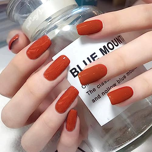 Ceboic 24 Stück Eckig Falsche Nägel Pure Farbe Ballerina Künstliche Nägel French Glänzend Acryl Kunstnägel Press on Nails mit Nagelkleber Aufkleber für Frauen, Rot von Ceboic