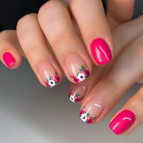 Ceboic 24 Stück Press on Nails Kurz, Rosa Garten French Künstliche Nägel Eckig Fingernägel zum Aufkleben, Acryl Kunstnägel Fake Nails Full Cover Falsche Nägel für Frauen und Mädchen Nagelkunst Ceboic 24 Stück Press on Nails Kurz, Rosa Garten French Künstliche Nägel Eckig Fingernägel zum Aufkleben, Acryl Kunstnägel Fake Nails Full Cover Falsche Nägel für Frauen und Mädchen Nagelkunst von Ceboic