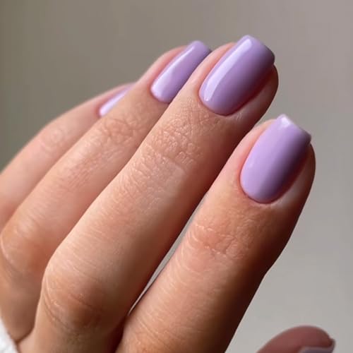 Ceboic 24 Stück Press on Nails Kurz Eckig, Reine Farbe Nägel zum Aufkleben Französische Fingernägel Künstliche Nägel, Glossy Natürliche Acryl Kunstnägel Fake Nails für Frauen & Mädchen - Gel Lila von Ceboic