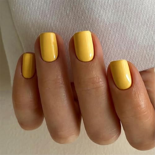 Ceboic 24 Stück Press on Nails Kurz Eckig, Reine Farbe Nägel zum Aufkleben Französische Fingernägel Künstliche Nägel, Glossy Natürliche Acryl Kunstnägel Fake Nails für Frauen & Mädchen - Zitronengelb von Ceboic