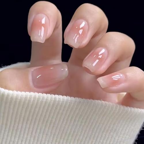 Ceboic 24 Stück Press on Nails Kurz Eckig, Rouge Französisch Nägel zum Aufkleben Rosa Glänzend Kunstnägel Künstliche Nägel, Vollabdeckung Selbstklebende Fingernägel Fake Nails für Frauen Mädchen von Ceboic