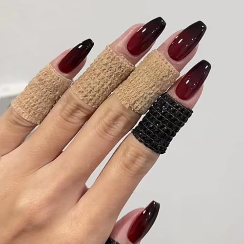 Ceboic 24 Stück Soft Gel Press on Nails Mittel Sarg Rot Schwarz Farbverlauf French Künstliche Nägel Full Cover Kunstnägel Nägel Zum Aufkleben Acryl Fingernägel Fake Nails für Frauen & Mädchen von Ceboic