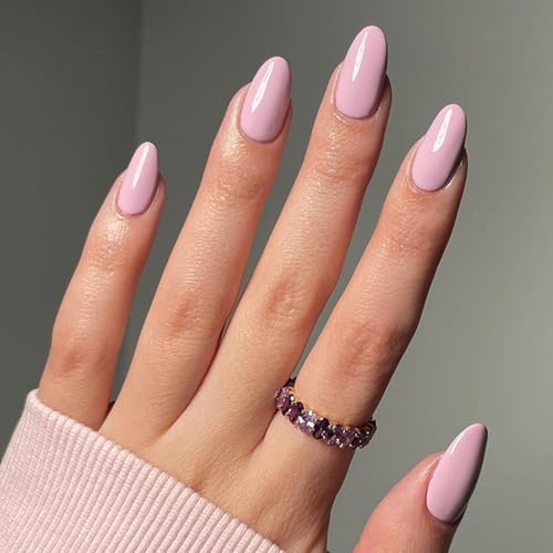 Ceboic 24 Stück Taro Lila Press on Nails Mittel Mandel Nägel Zum Aufkleben Einfarbig French Fake Nails Wiederverwendbares Falsche Nägel Almond Acryl Full Cover Kunstnägel für Frauen von Ceboic
