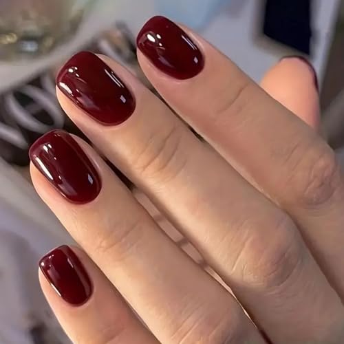 Ceboic 24 Stück Weinrot Press on Nails Eckig Kurz, Natürlich Einfarbig Nägel zum Aufkleben Französische Kunstnägel Künstliche Nägel, Selbstklebende Acryl Fingernägel Fake Nails für Frauen Mädchen von Ceboic