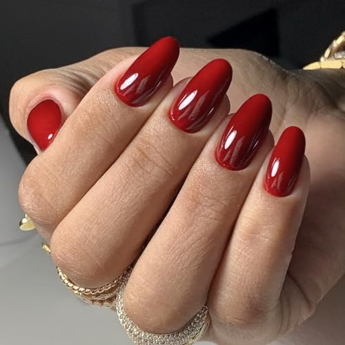 Ceboic 24 Stück Weinrot Press on Nails Mittel Mandel Fingernägel Zum Aufkleben Einfarbig French Fake Nails Wiederverwendbares Künstliche Nägel Almond Acryl Full Cover Kunstnägel für Frauen von Ceboic