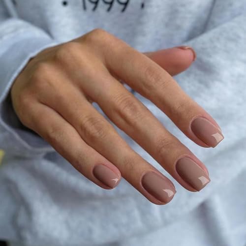 Ceboic 24Pcs Press on Nails Kurz, Einfarbig Eckig Nägel Zum Aufkleben French Künstliche Nägel, Square Kunstnägel Fake Nails Acryl Full Cover Fingernägel zum Aufkleben für Frauen & Mädchen (Grau Rosa) von Ceboic