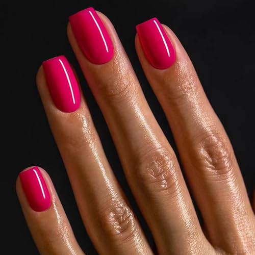 Ceboic 24Pcs Press on Nails Kurz, Einfarbig Eckig Nägel Zum Aufkleben French Künstliche Nägel, Square Kunstnägel Fake Nails Acryl Full Cover Fingernägel zum Aufkleben für Frauen & Mädchen (Rosig) von Ceboic