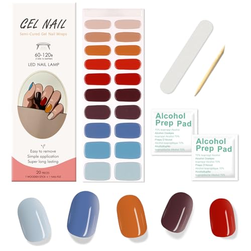Ceboic Gel Nagellack Aufkleber, 20 Stück Halbgehärtete Nagelfolien Selbstklebend UV Härtend Nagelaufkleber, Gel Nail Wraps Salonqualität Nagellackstreifen für Frauen Mädchen - Elegantes Buntes von Ceboic