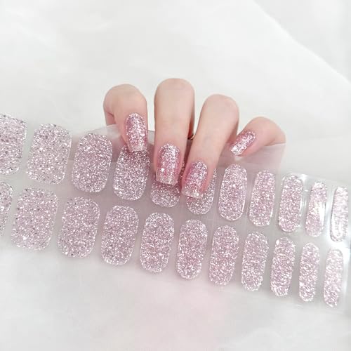 Ceboic Gel Nagellack Aufkleber, 22PCS UV Nagelfolien Selbstklebende Semi Cured Gel Nail Strips (Glitzer Rosa) Gellack Wraps, Französische Gel Nagellack Streifen für Frauen Mädchen Nageldekoration von Ceboic