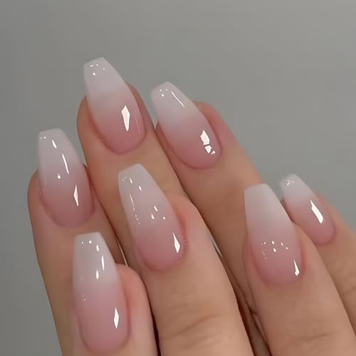 Ceboic Kunstnägel Press on Nails Sarg, Mittel Französische Rosa Weiß Gradient Nägel zum Aufkleben Glänzend Künstliche Nägel, Acryl Falsche Nägel Natürliche Fingernägel Fake Nails für Frauen & Mädchen von Ceboic