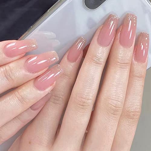 Ceboic Nägel Zum Aufkleben Kurz, Nude Pink French Künstliche Nägel, Eckig Kunstnägel Press on Nails mit Nagelkleber Aufkleber, 24Pcs Ballerina Acrylnägel Falsche Nägel für Frauen und Mädchen von Ceboic