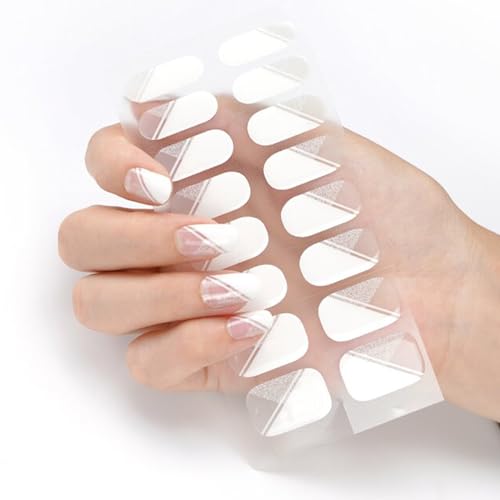 Ceboic Nagelfolie Selbstklebend, 16 Stück UV Gel Strips, Gel-Nagelfolien UV Härtend Langanhaltende Wasserdicht Maniküre Starterset, Gellack Wraps für Damen und Mädchen (Weiß Französische) von Ceboic