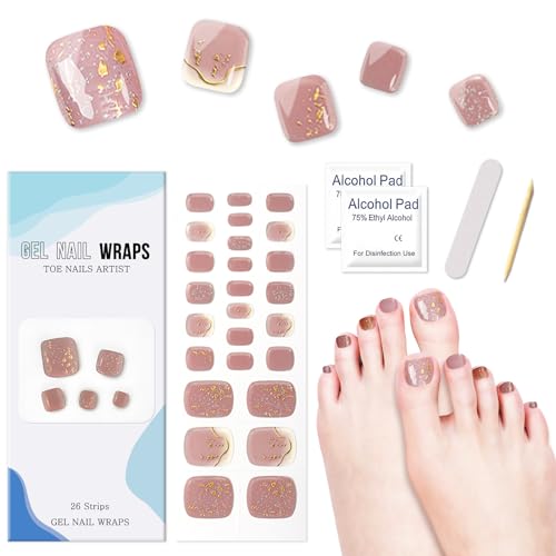 Ceboic UV Fußnägel Nagelfolie Selbstklebende, 26PCS Glitzer Bohnen Paste Fußnagel Sticker Pediküre Wraps Gel Nagellack Aufkleber, Langanhaltende Wasserdicht Nagellack Streifen für Frauen und Mädchen von Ceboic