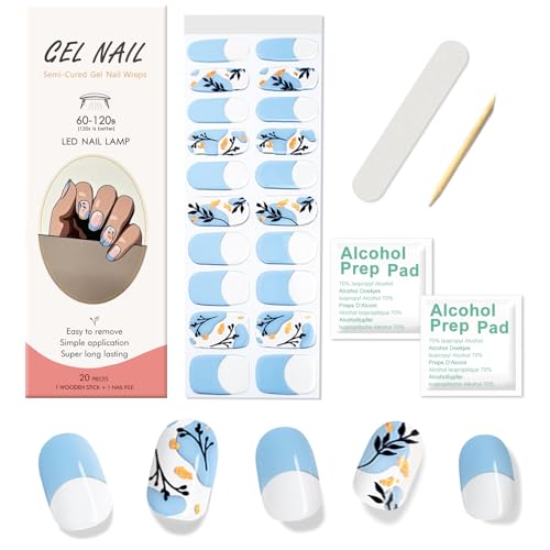 Ceboic UV Gel Nagelfolie, 20 Stück UV Gel Strips Nagelfolien Selbstklebend, Langanhaltend Gel Nagel Sticker, Halb Ausgehärtete Gel Nagellack Aufkleber für Frauen Mädchen - Fallende Blätter von Ceboic