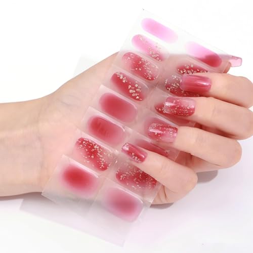 Ceboic UV Gel Nagelfolien, 16 Stück Gel Nagellack Aufkleber Halbgehärtete UV Gel Strips Langanhaltende Wasserdicht Maniküre Starterset, Gel Nail Stickers für Damen und Mädchen (Errötendes Flüstern) von Ceboic