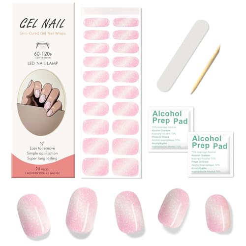 Ceboic UV Gel Nagelfolien, 20 Stück Nagelfolie Selbstklebend Nail Sticker, Halbgehärtete Gel Nagellack Aufkleber Salonqualität für Damen Mädchen Nagelkunst, UV/LED-Lampe Erforderlich - Glänzend Rosa von Ceboic