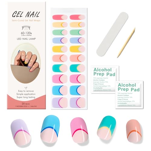 Ceboic UV Gel Nagelfolien, 20 Stück Nagelfolie Selbstklebend Nail Sticker, Halbgehärtete Gel Nagellack Aufkleber für Damen Mädchen Nagelkunst, UV/LED-Lampe Erforderlich - Französische Regenbogen von Ceboic