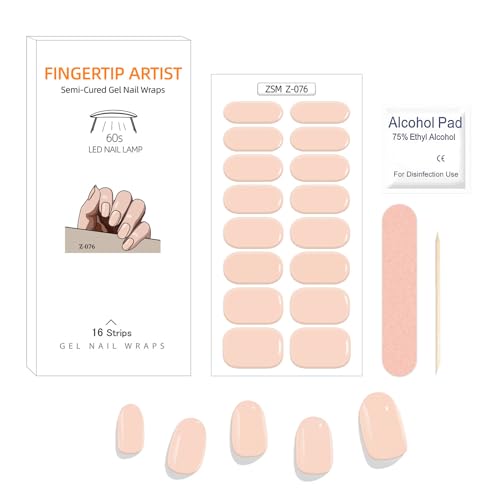 Ceboic UV Nagelfolien Selbstklebende, 16PCS Einfarbig Gel Nagellack Streifen Full Wraps Nagelaufkleber, Milch Rosa Salonqualität Gel Nagelfolien UV Härtend für Mädchen, UV/LED-Lampe Erforderlich von Ceboic