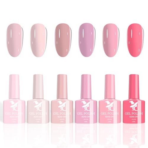 Ceboic UV Nagellack Rosa, 6 Farben Gel Nagellack Set Soak-Off UV LED Gel Polish Beliebte Bohnenpaste Nude Pink Shellac Nagellack Geschenk für Anfänger Nail Art DIY Maniküre Salon, 10ML von Ceboic