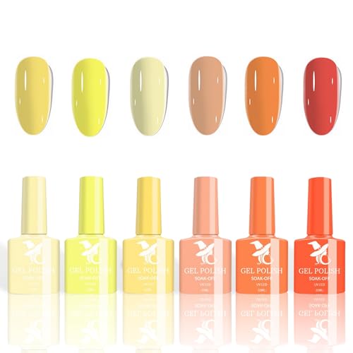 Ceboic UV Nagellack Set, 6 Farben Gelb Orange Glitzer Gel Nagellack Soak-Off UV LED Gel Polish Shellac Nagellack Maniküre Geschenk für Anfänger DIY Home Nail Art Salon, 10ML von Ceboic