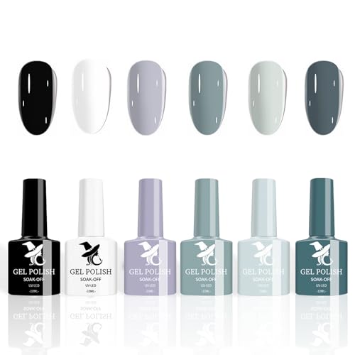 Ceboic UV Nagellack Set, 6 Farben Klassisch Glitzer Schwarz Weiß Langlebig Shellac Gel Nagellack Soak-Off UV Gel Nail Polish Maniküre Geschenk für AnfäNger DIY Nail Art Salon, 10ML von Ceboic