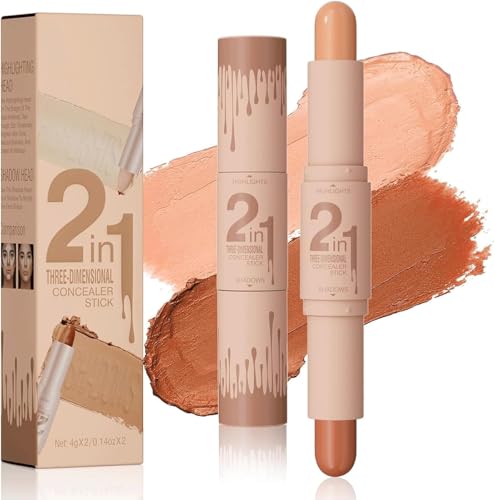 Kontur Stift Highlighter, Cremige Textur Konturenstift, Formt und Hellt Auf, 2-in-1 Contouring Stick mit Zwei Enden, Make up Contouring und Highlighter für Frauen Mädchen (Elfenbein & Dunkelkaffee) von Ceboic