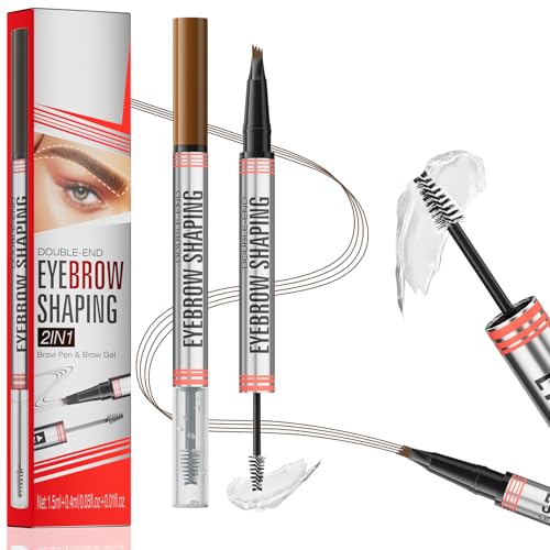 Magischer Augenbrauenstift Wasserfest, 2 in 1 Microblading Augenbrauenstift, 3D Micro Eyebrow Pencil mit 4 Gabelspitze & Augenbrauengel, Erzeugt Mühelos Natürlich Aussehende Brauen (Hellbraun) von Ceboic