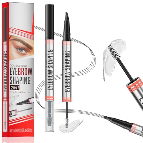 Magischer Augenbrauenstift Wasserfest, 2 in 1 Microblading Augenbrauenstift, 3D Micro Eyebrow Pencil mit 4 Gabelspitze & Augenbrauengel, Erzeugt Mühelos Natürlich Aussehende Brauen (Schwarz) von Ceboic