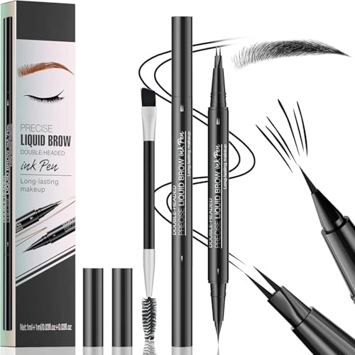 Magischer Augenbrauenstift Wasserfest, Microblading Augenbrauenstift mit 2-Micro-Gabelspitzen & Präziser Pinselspitze, Wischfest Dual-Ended Eyebrow Pencil Erzeugt Natürliche Augenbrauen (Schwarz) von Ceboic